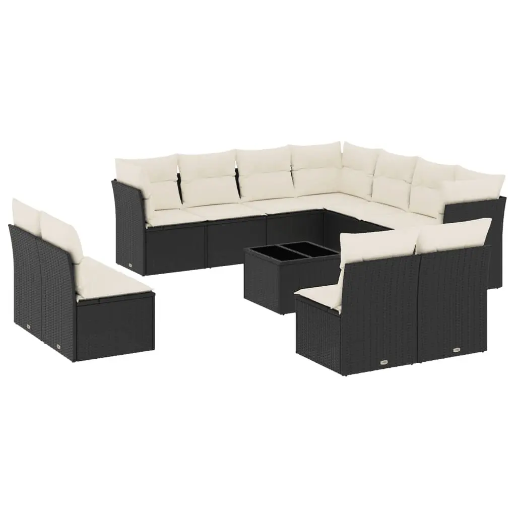 Garden Sofa Set Outdoor Furniture 12 Piece Black Poly Rattan Patio Seating