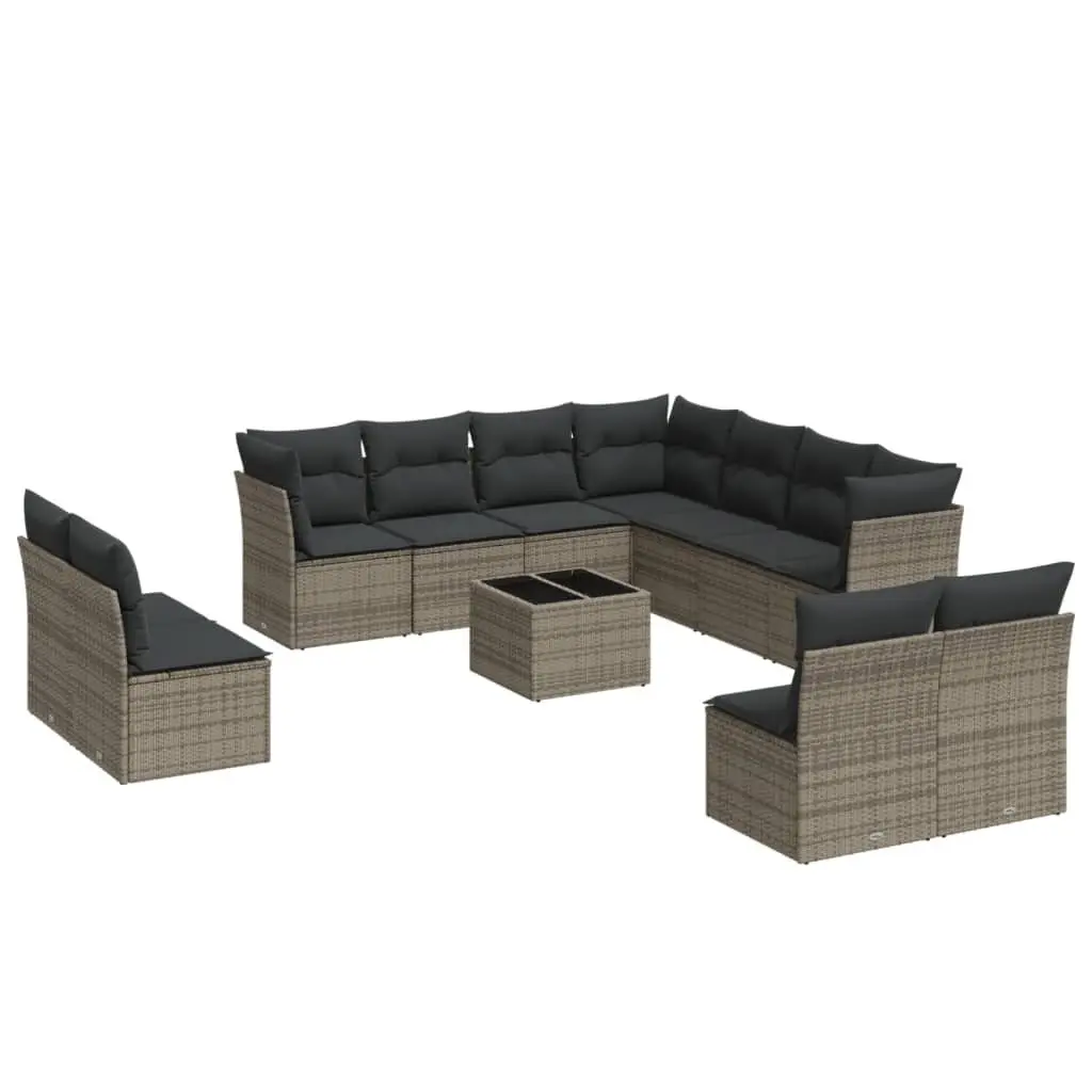Garden Sofa Set 12 Piece Outdoor Furniture Grey Poly Rattan Patio Seating with