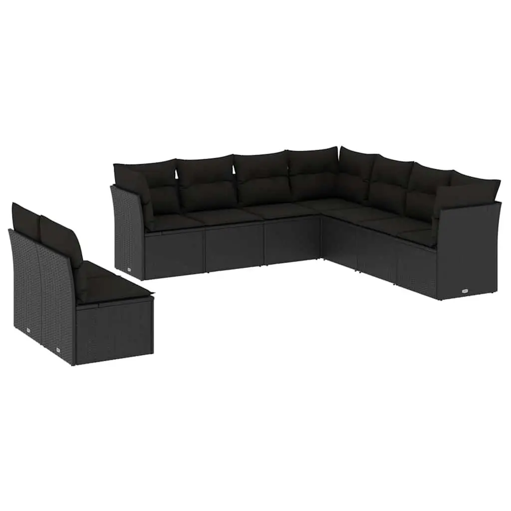 Garden Sofa Set 9 Piece Outdoor Furniture Black Poly Rattan Patio Sectional