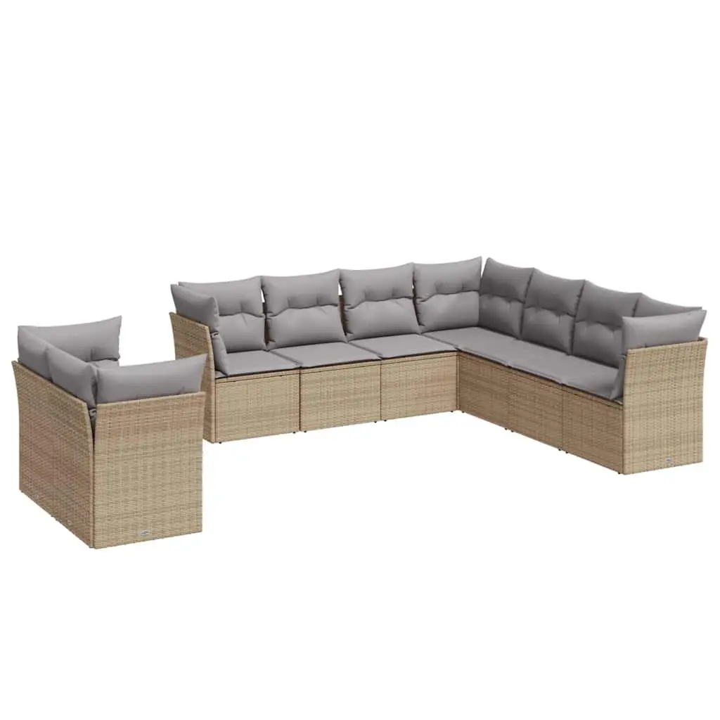 9 Piece Outdoor Sofa Set for Patio Use in Beige with Water-Resistant Cushions and Durable Poly Rattan Construction