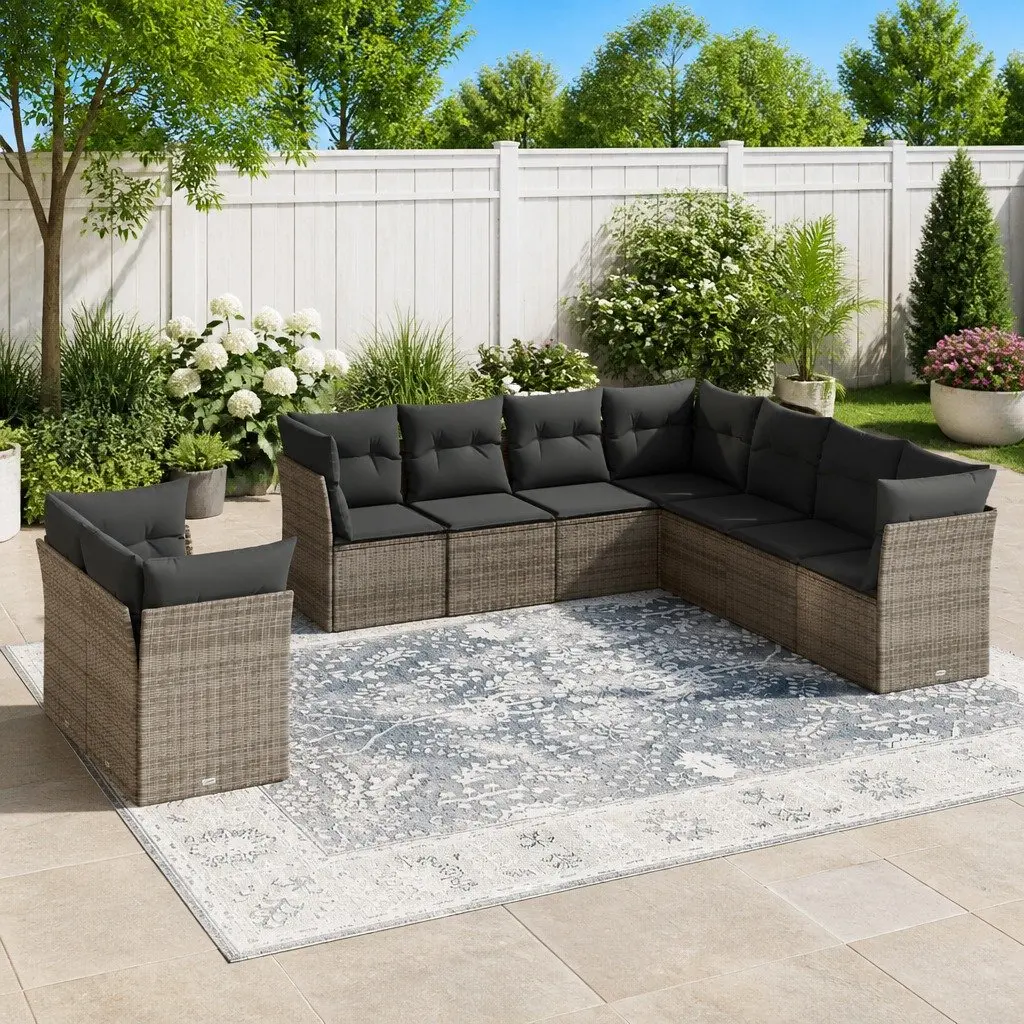 Garden Sofa Set 9 Piece Outdoor Furniture Grey Poly Rattan Patio Seating