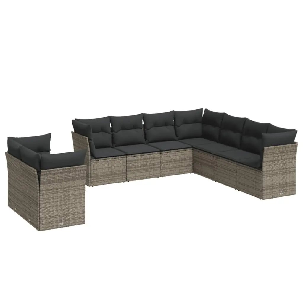 Garden Sofa Set 9 Piece Outdoor Furniture Grey Poly Rattan Patio Seating