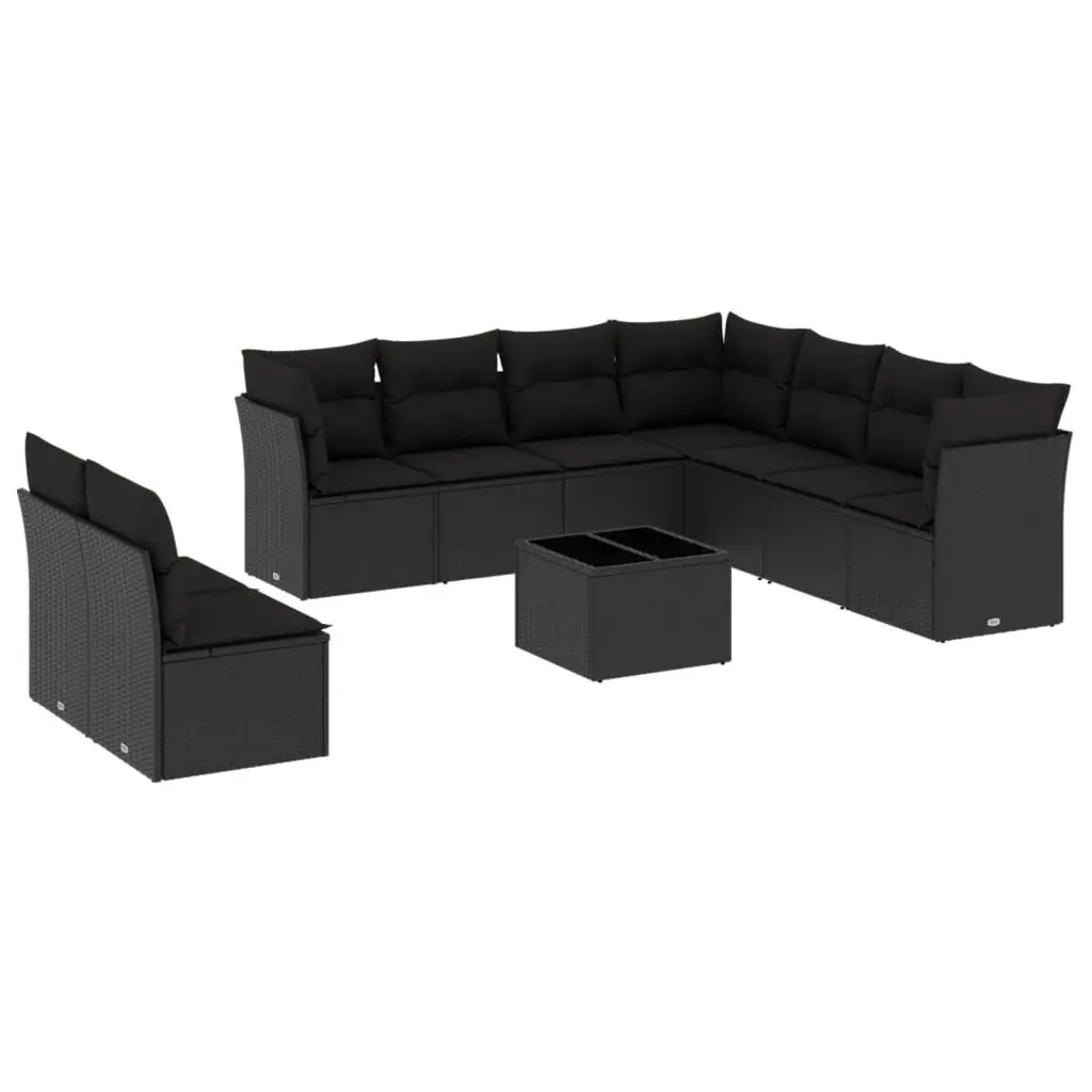 10 Piece Garden Sofa Set Black Poly Rattan Outdoor Furniture Patio Lounge