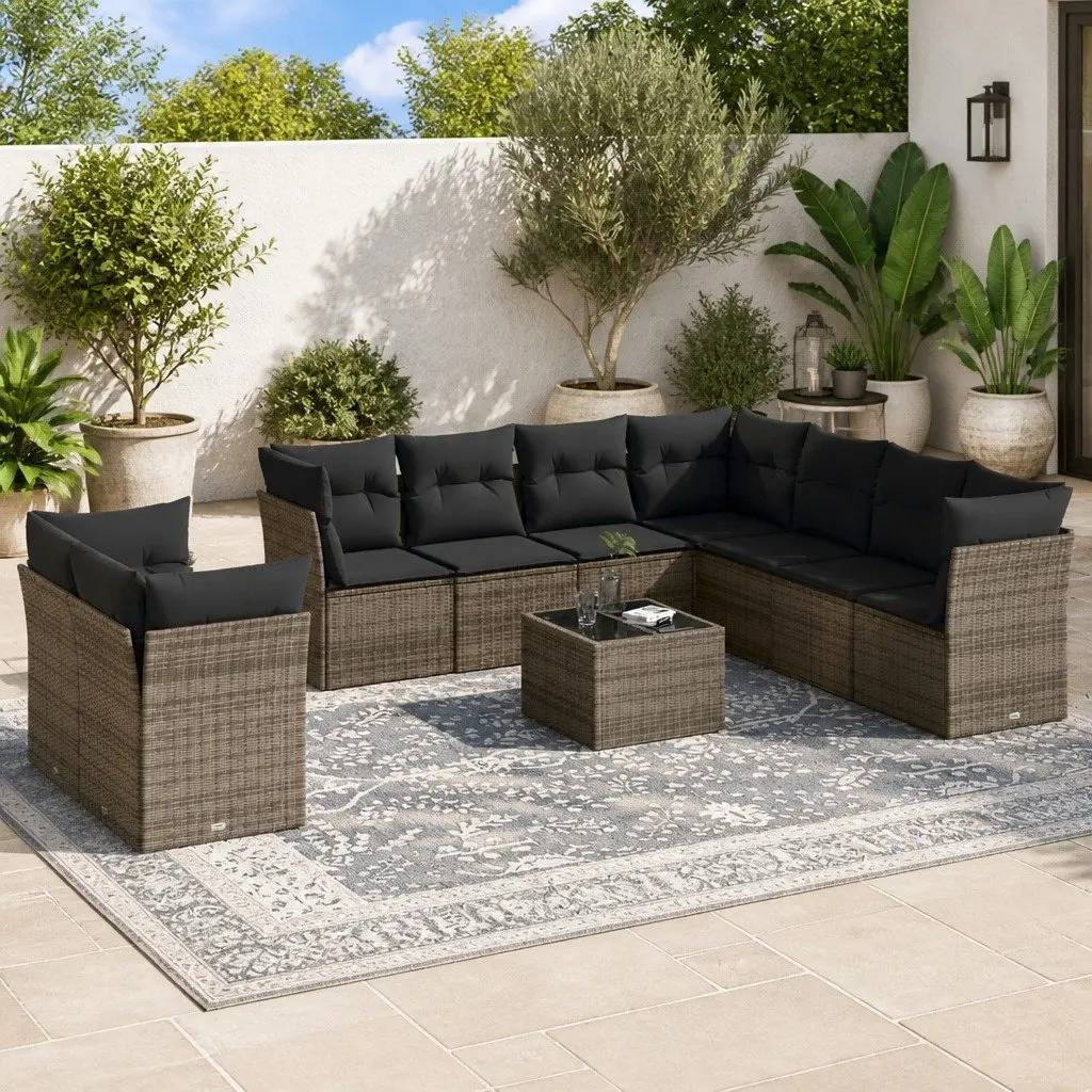 Garden Sofa Set 10 Piece Outdoor Furniture Grey Poly Rattan Modular Patio