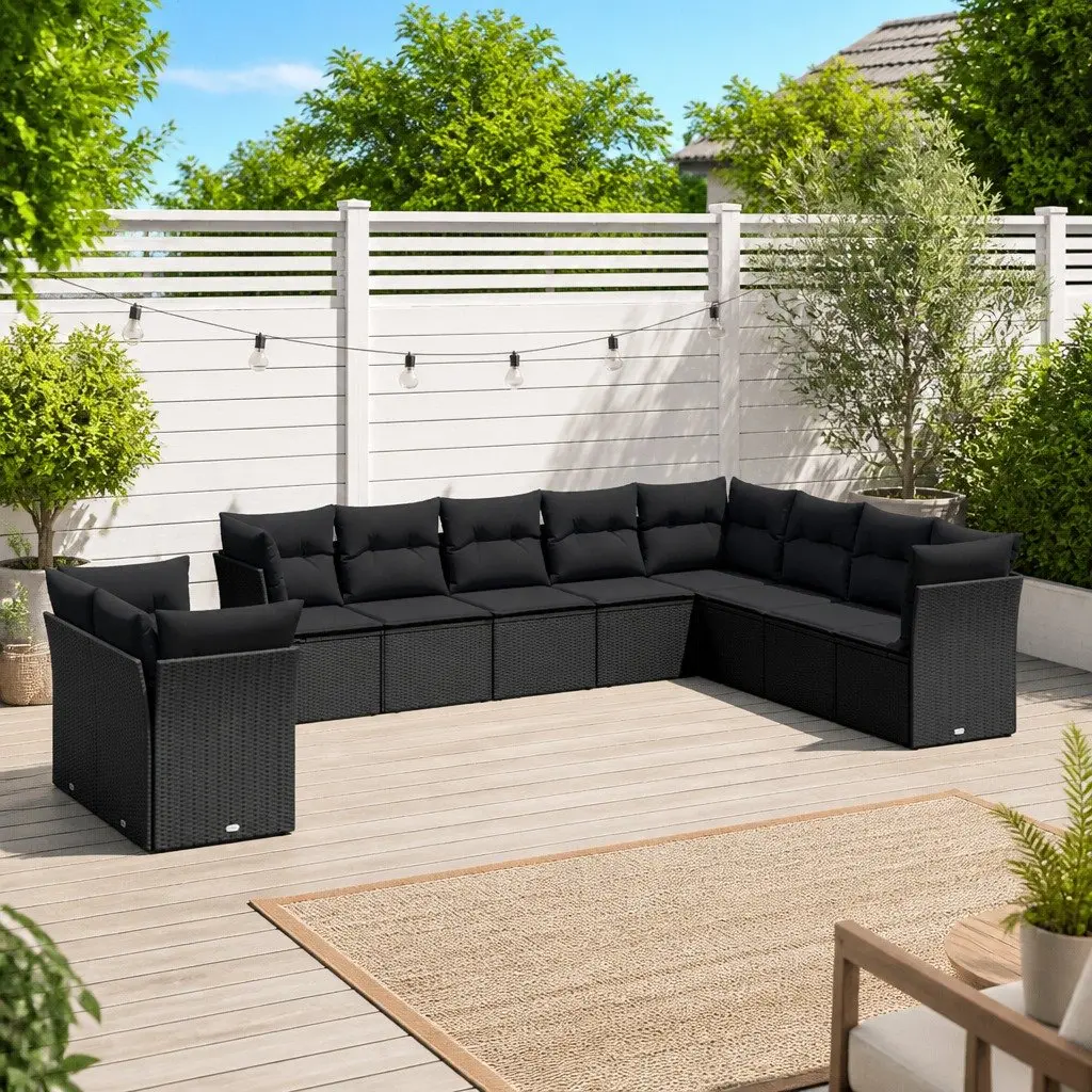 Modular Outdoor Furniture Sofa Set 10 Piece Black Rattan Garden Lounge
