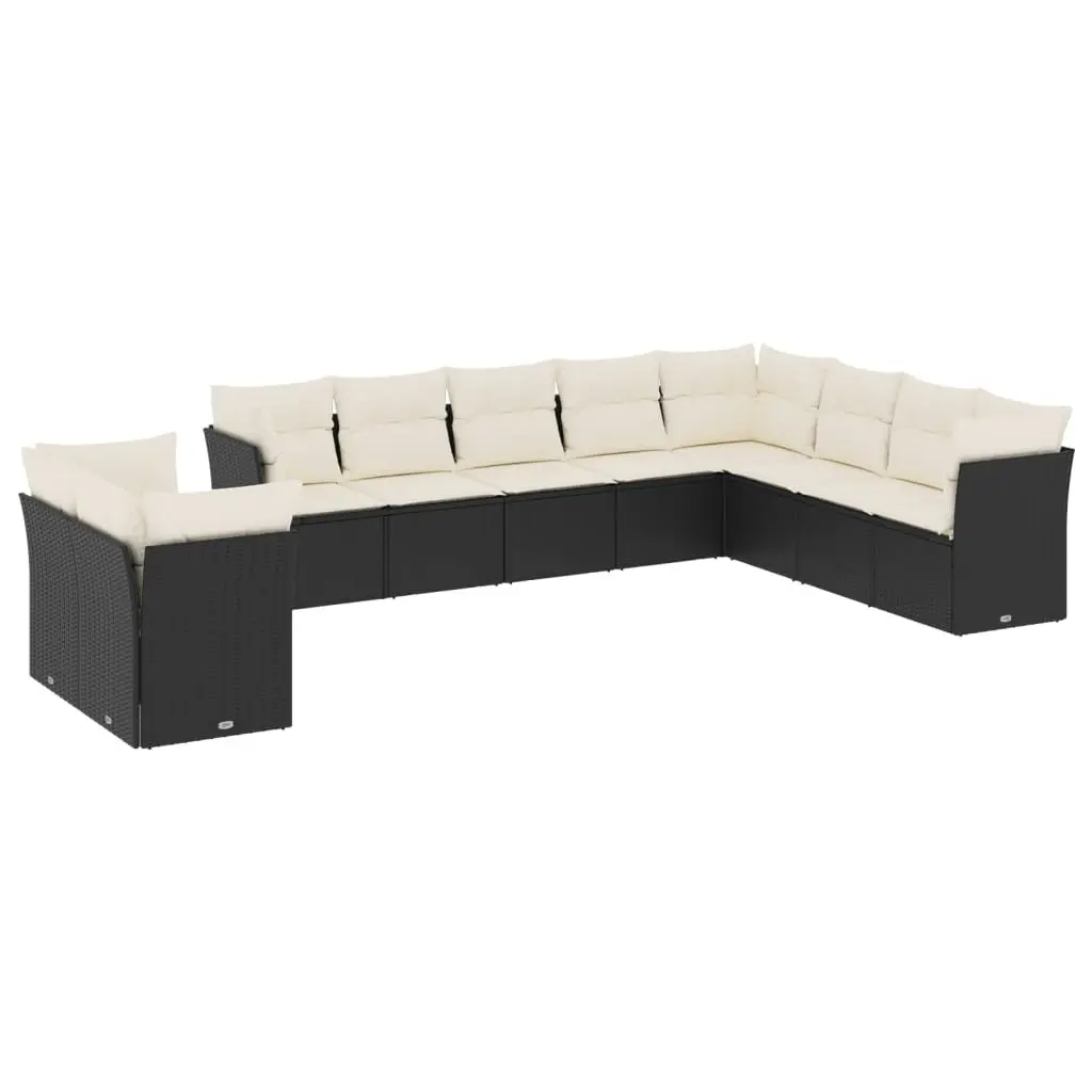 Garden Sofa Set Modular Outdoor Furniture 10 Piece Black Poly Rattan