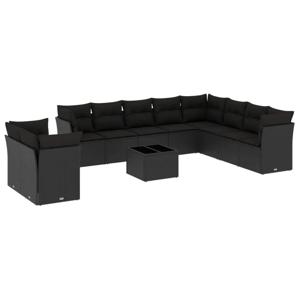 Garden Sofa Set 11 Piece Outdoor Furniture Black Poly Rattan Patio Seating