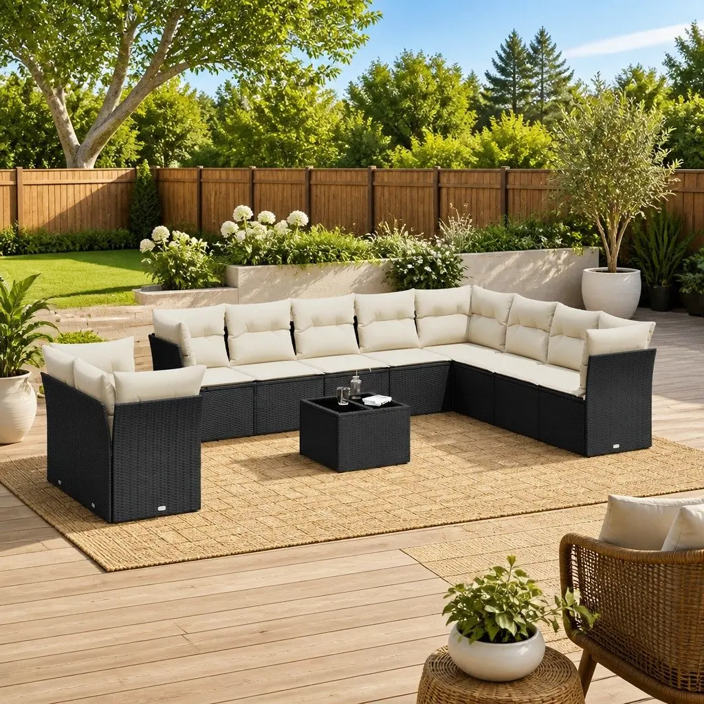 Black Poly Rattan Garden Sofa Set, 11 Pieces