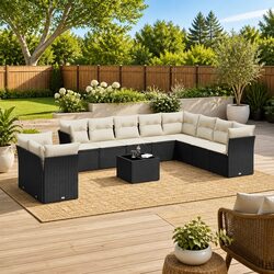 Comfortable Black Poly Rattan Garden Sofa Set, 11 Pieces