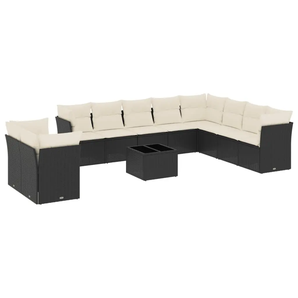 Black Poly Rattan Garden Sofa Set, 11 Pieces