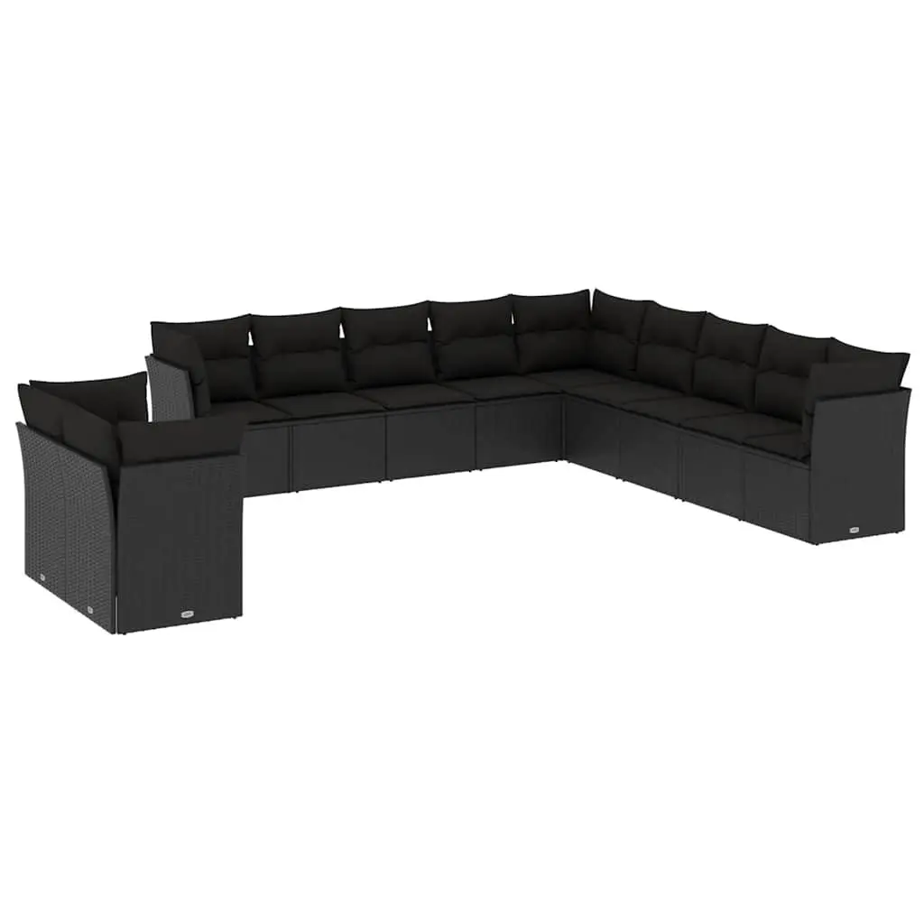 Outdoor Garden Sofa Set 11 Piece Black Poly Rattan Patio Furniture
