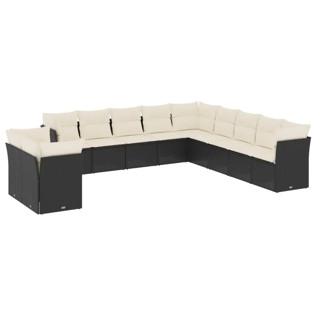 Garden Sofa Set 11 Piece Outdoor Furniture Patio Black Poly Rattan Modular