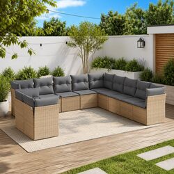 Comfortable and Functional 11-Piece Beige Garden Sofa Set