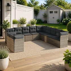 Garden Sofa Set 11 Piece Outdoor Furniture Grey Poly Rattan Modular Patio