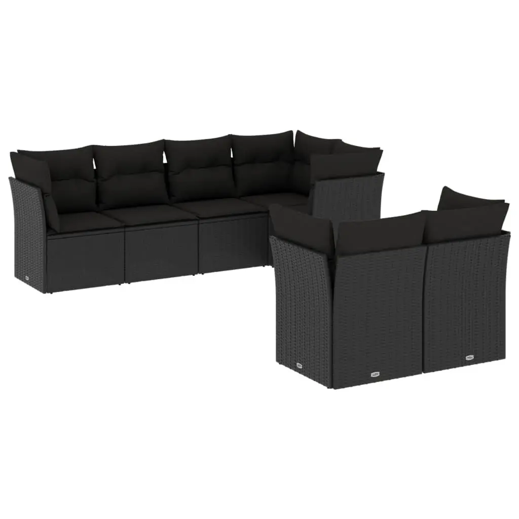 7 Piece Garden Sofa Set with Storage Cushions Outdoor Patio Furniture Black