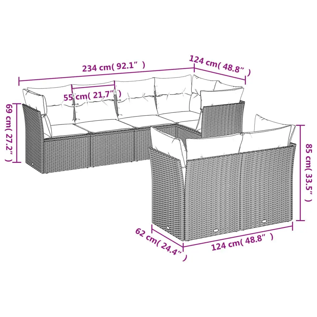 7 Piece Garden Sofa Set with Storage Cushions Outdoor Patio Furniture Black