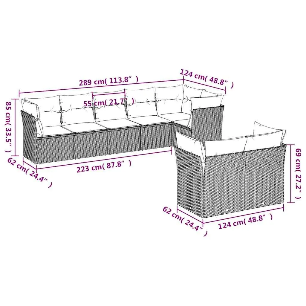 Garden Sofa Set 8 Piece Outdoor Furniture Patio Sectional with Storage Cushions