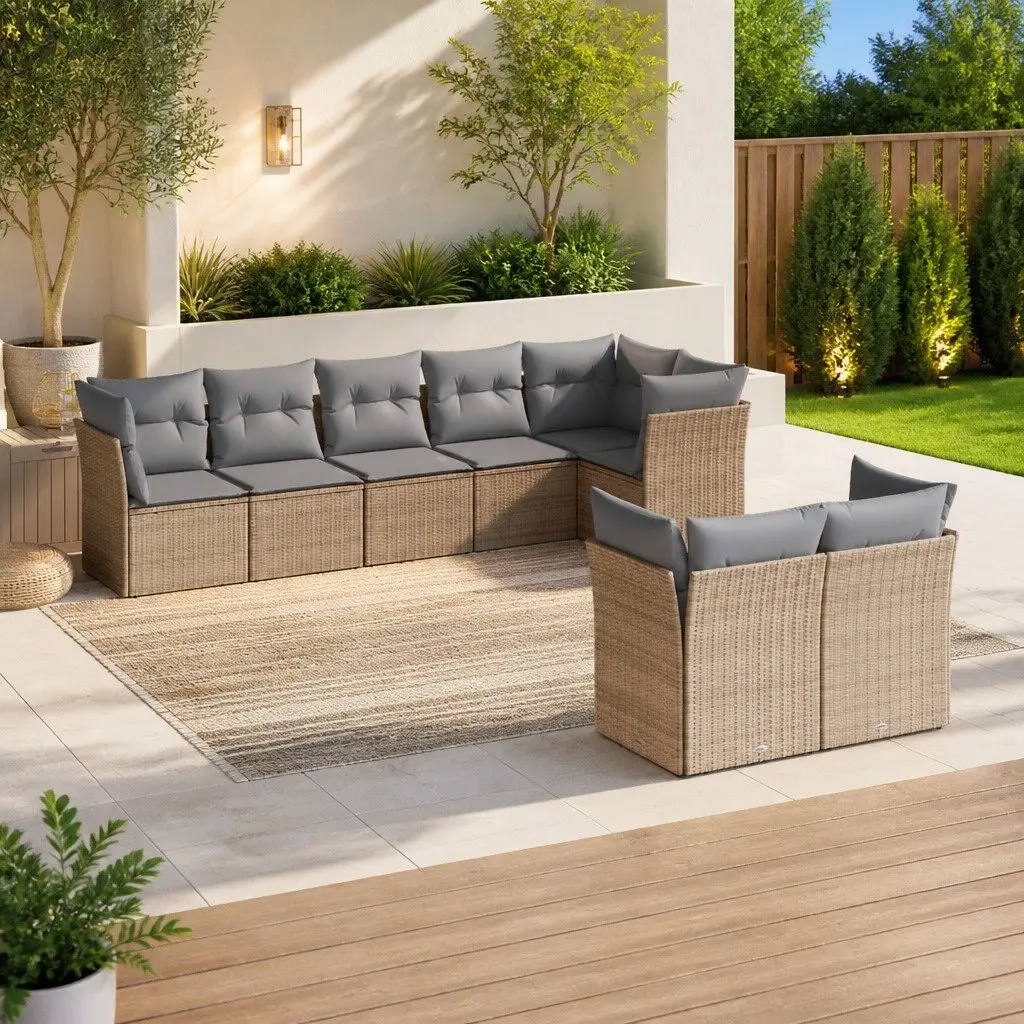 Garden Sofa Set 8 Piece Outdoor Furniture Beige Poly Rattan Patio Lounge
