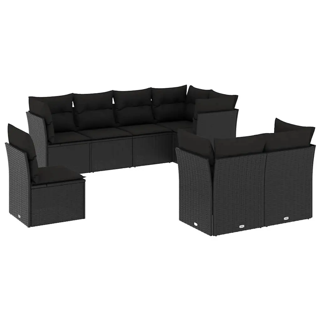 8 Piece Outdoor Garden Sofa Set Modular Patio Cushions Black Poly Rattan