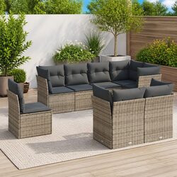 Comfortable Grey Poly Rattan Garden Sofa Set 8 Pieces