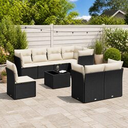 Comfortable 9 Piece Black Garden Sofa Set with Storage Options