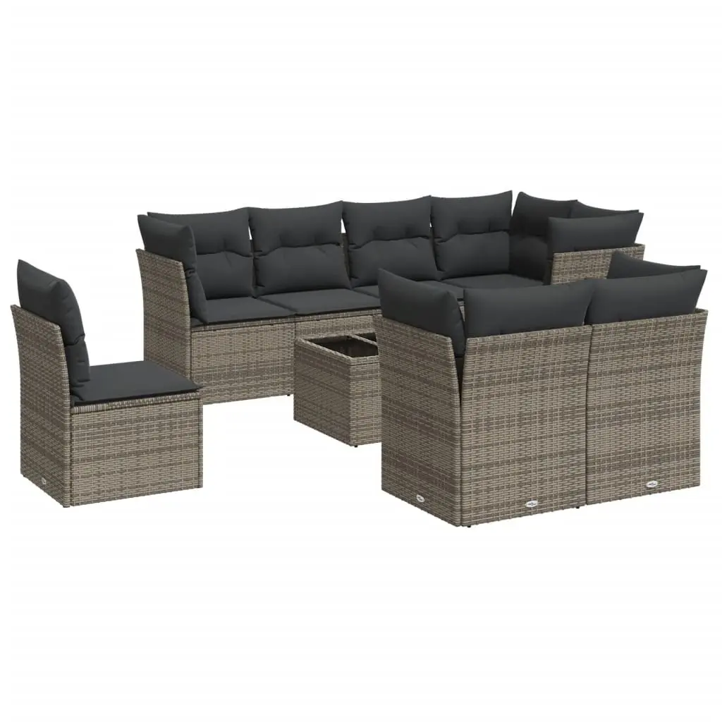 Garden Sofa Set 9 Piece Outdoor Furniture Patio Lounge Grey Poly Rattan