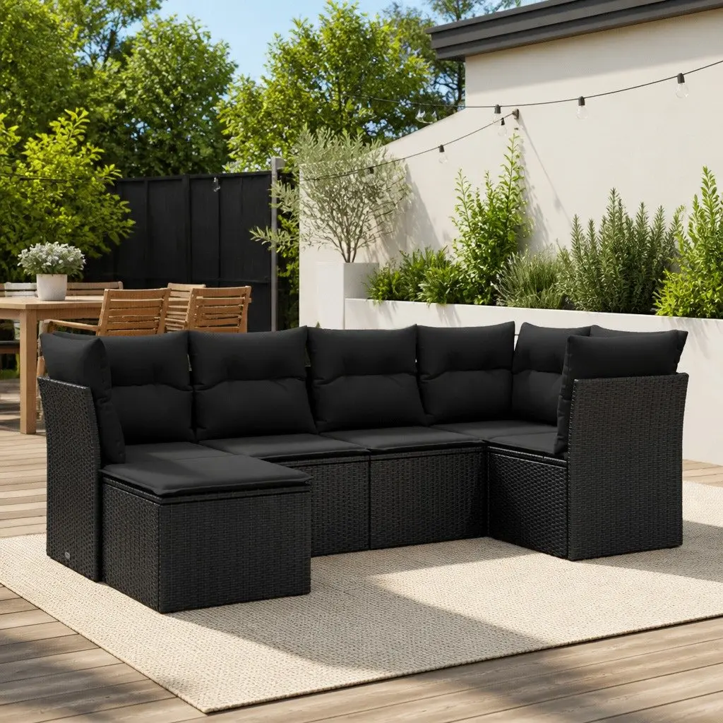 6 Piece Garden Sofa Set Outdoor Patio Furniture Black Poly Rattan
