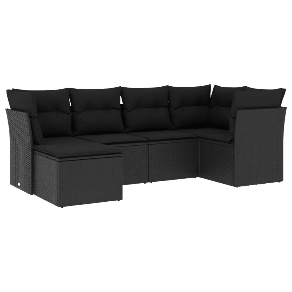 6 Piece Garden Sofa Set Outdoor Patio Furniture Black Poly Rattan
