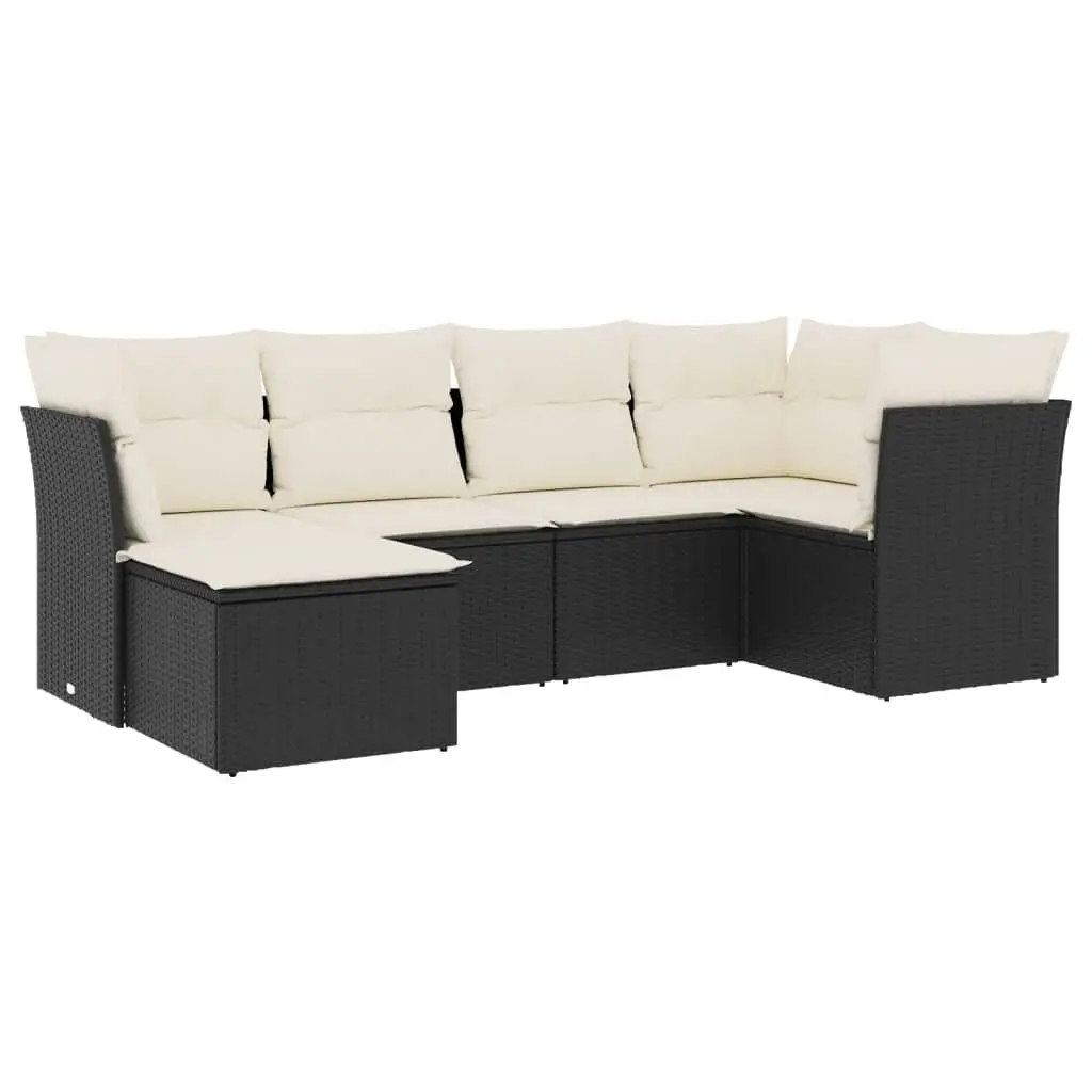6 Piece Garden Sofa Set Outdoor Patio Furniture Cushions Black Poly Rattan