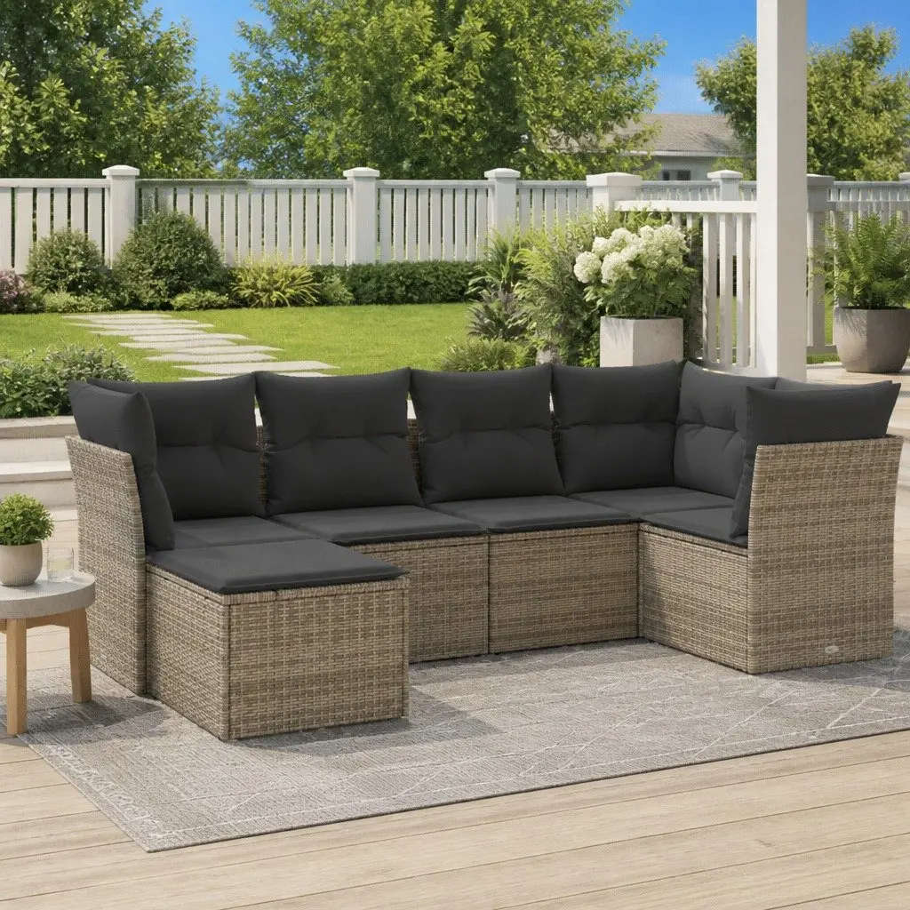 Garden Sofa Set 6 Piece Outdoor Furniture Grey Poly Rattan Patio Seating