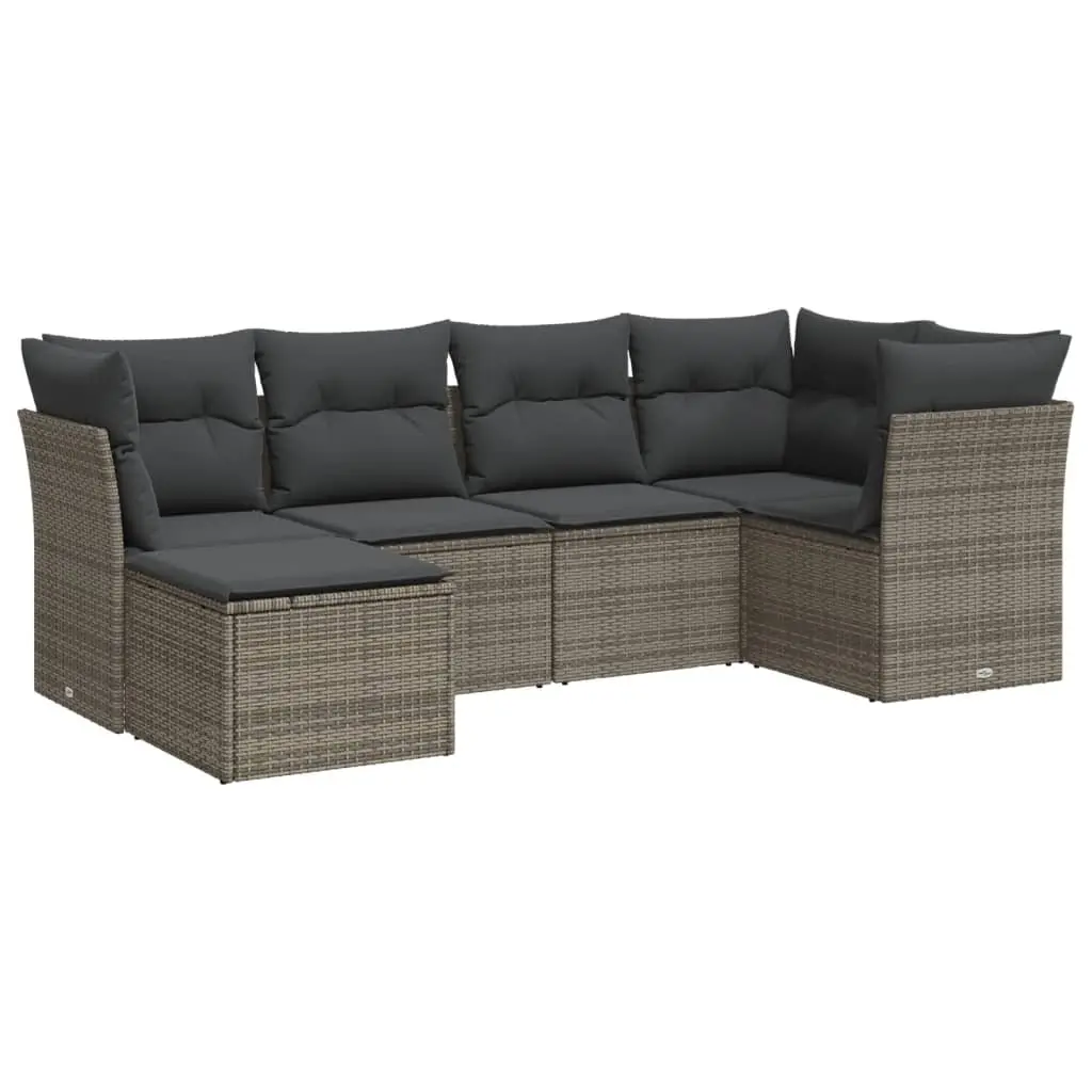 Garden Sofa Set 6 Piece Outdoor Furniture Grey Poly Rattan Patio Seating