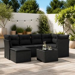 7 Piece Garden Sofa Set Outdoor Patio Furniture Black Poly Rattan with Cushions