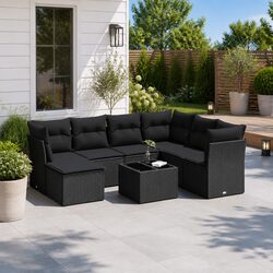 Comfortable Black Rattan 8-Piece Sofa Set for Any Outdoor Space