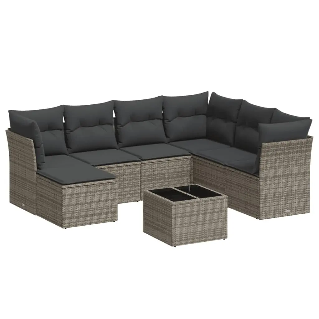 Garden Sofa Set 8 Piece Outdoor Furniture Modular Grey Poly Rattan Patio Seating