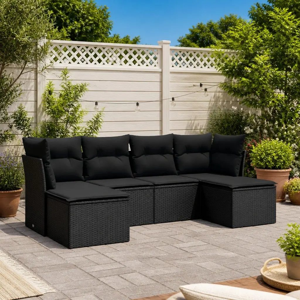 Garden Sofa Set Modular Outdoor Furniture 6 Piece Black Poly Rattan