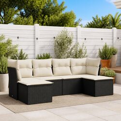 Comfortable 6 Piece Garden Sofa Set with Cushions in Black