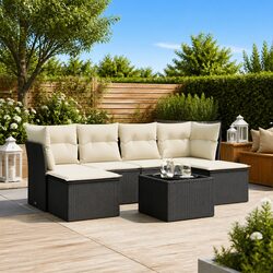 Comfortable 7 Piece Black Outdoor Sofa Set with Cushions