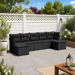 Comfortable 7-Piece Black Poly Rattan Sofa Set