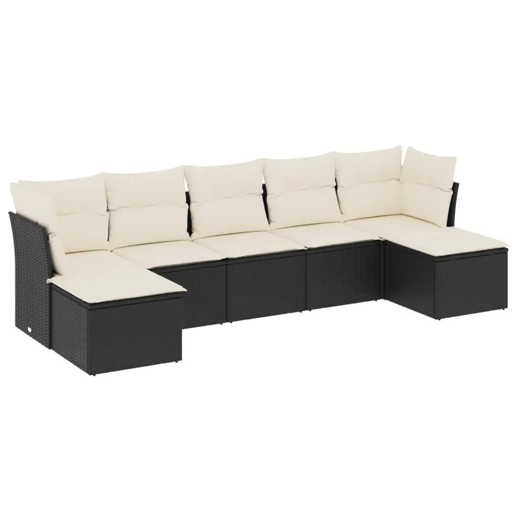 Garden Sofa Set Modular Outdoor Furniture 7 Piece Black Poly Rattan