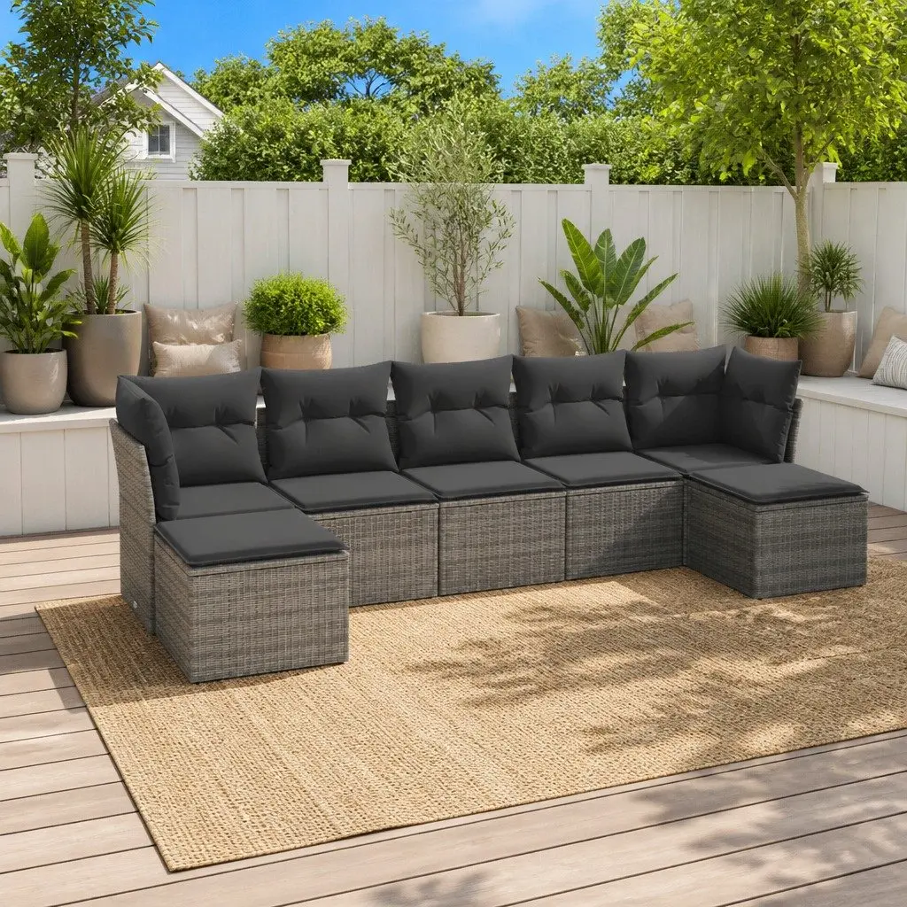 Garden Sofa Set 7 Piece Outdoor Seating Grey Poly Rattan Patio Furniture
