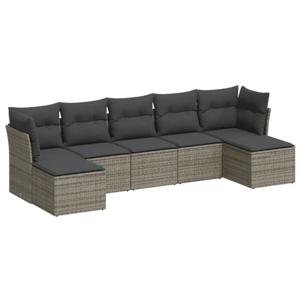 Garden Sofa Set 7 Piece Outdoor Seating Grey Poly Rattan Patio Furniture