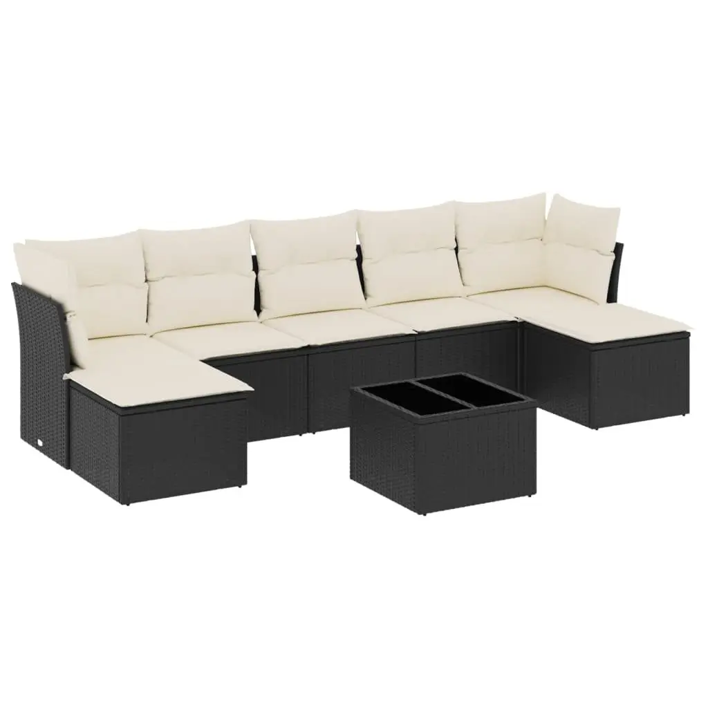 8 Piece Outdoor Garden Sofa Set with Storage Cushions Black Poly Rattan