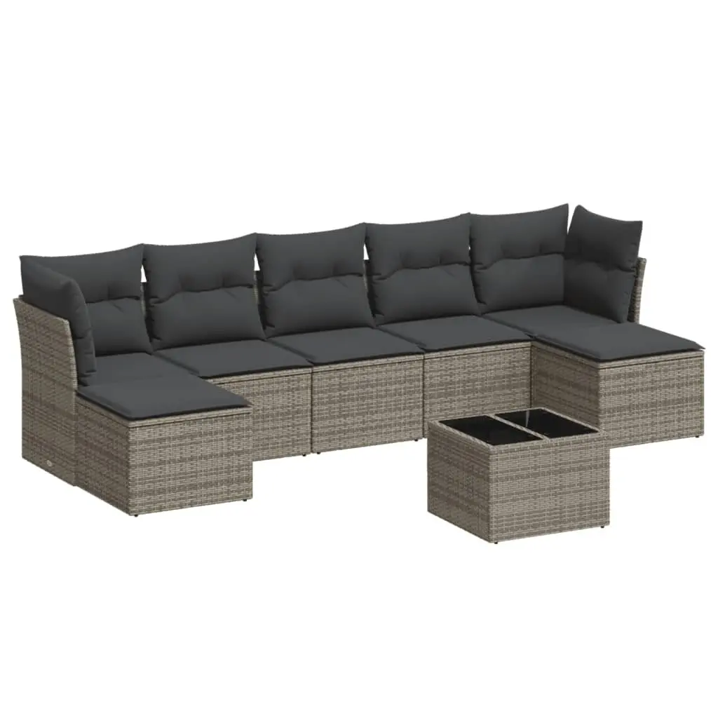 Garden Sofa Set 8 Piece Grey Poly Rattan Patio Furniture Modular with Cushions