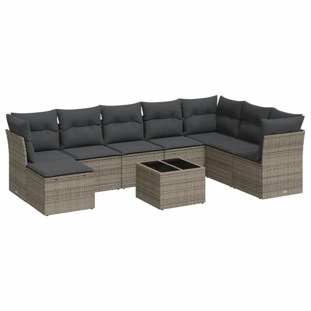 Garden Sofa Set 9 Piece Outdoor Furniture Grey Poly Rattan with Storage