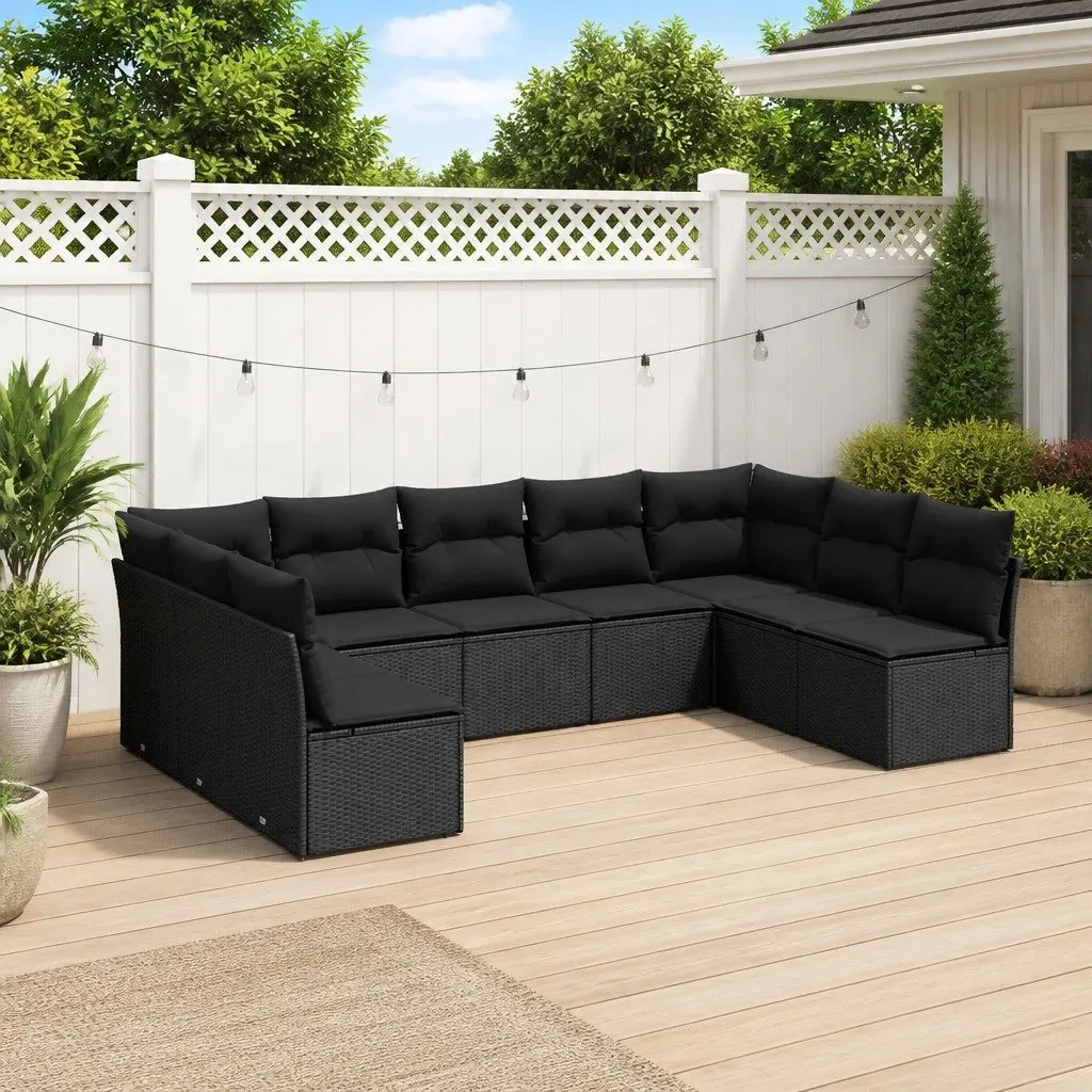 Garden Sofa Set 9 Piece Outdoor Furniture Poly Rattan Black Patio Sectional