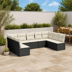 Practical 9-Piece Black Rattan Sofa Set with Cushions