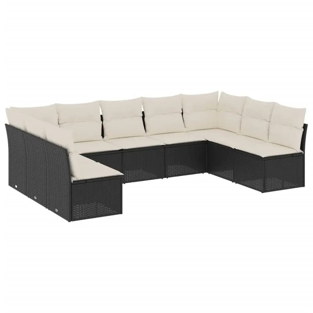 9-Piece Black Rattan Sofa Set with Cushions
