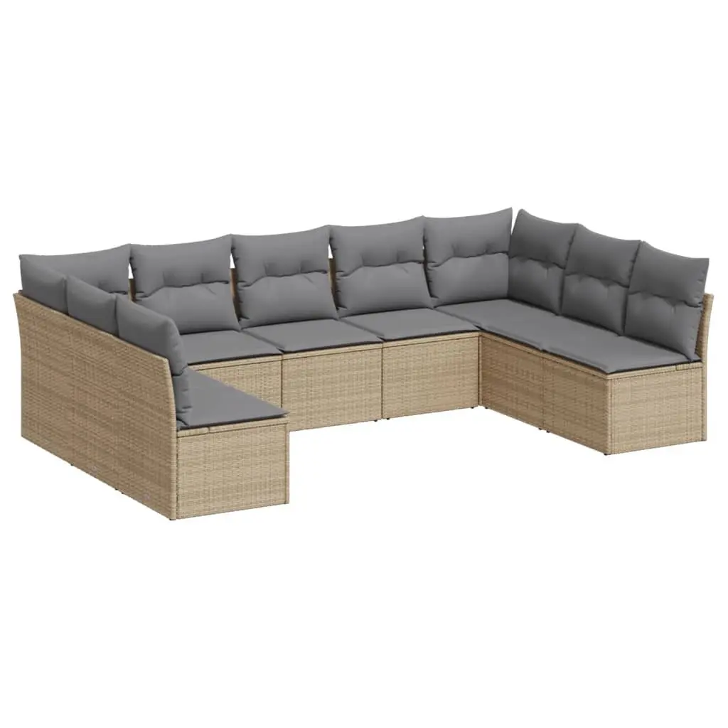 Garden Sofa Set 9 Piece Outdoor Furniture Beige Poly Rattan Patio Seating
