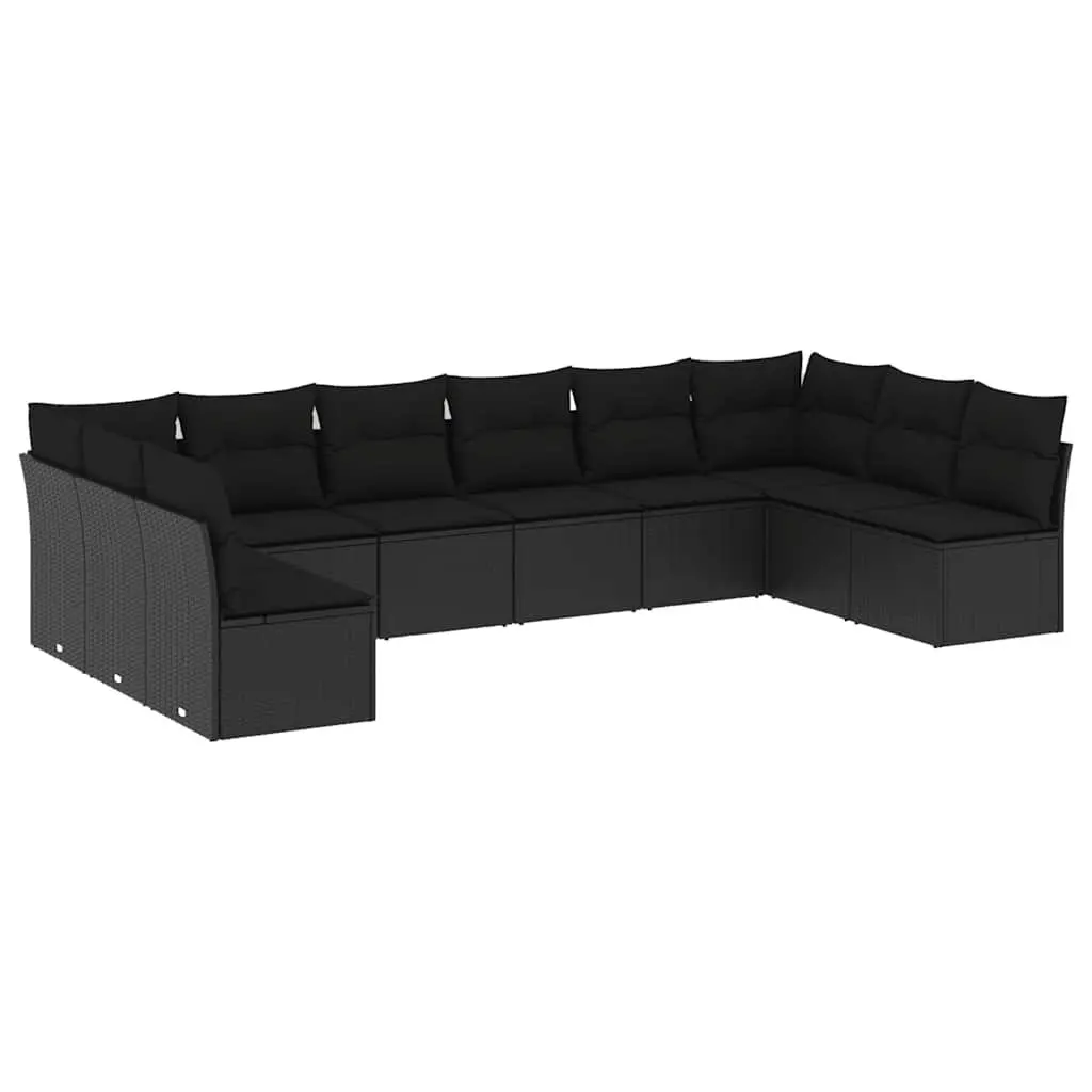 Garden Sofa Set 10 Piece Outdoor Furniture with Cushions Storage Black