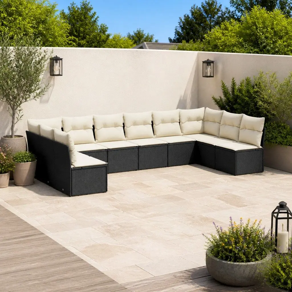 Garden Sofa Set 10 Piece Outdoor Furniture Seating Black Poly Rattan